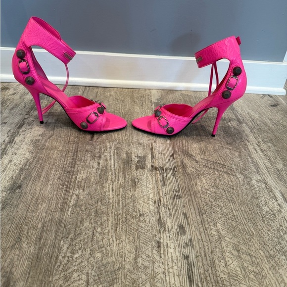 Balenciaga Cagole Pink Strappy Leather Heels NEW - Picture 9 of 13